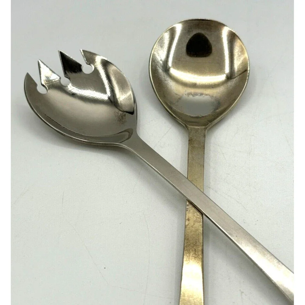 Vintage Silver Plated Salad‎ Serving Fork (Spork) and Spoon Made in Italy 9”